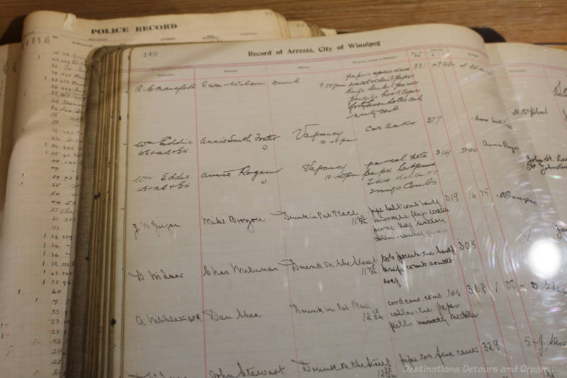 Old police log book at the Winnipeg Police Museum