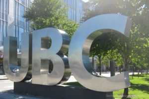 UBC sign of silver letters at University of British Columbia