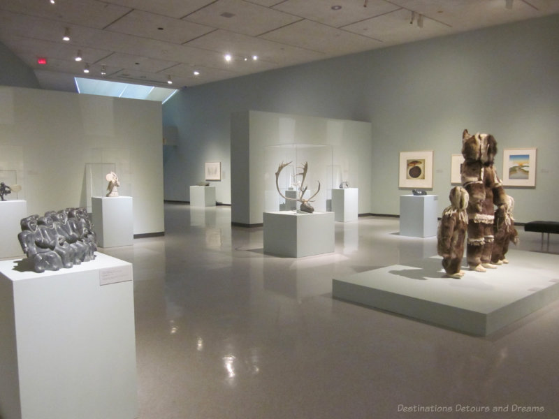 Room in the Winnipeg Art Gallery displaying a special exhibit of Inuit contemporary art