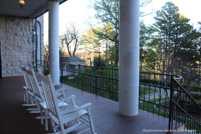 Rocking chairs on veranda of Crescent Hotel & Spa