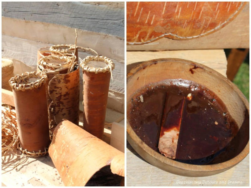 Birch bark and spruce resin used to make birch bark canoes