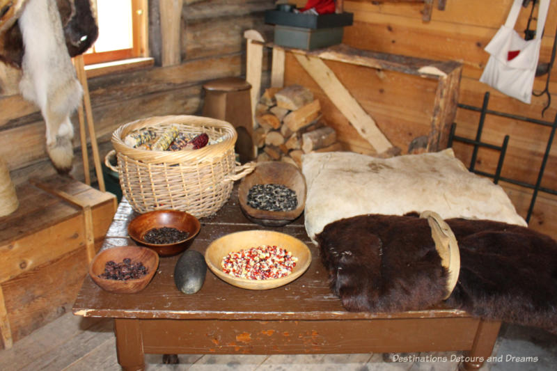 Display of corn and fur in the storeroom at Fort Gibraltar