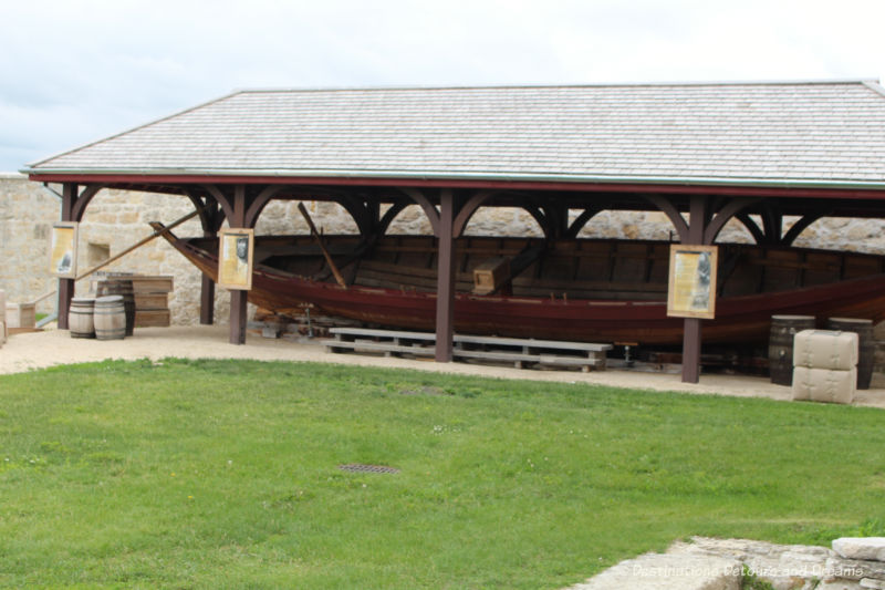 York boat under covered open shed at Lower Fort Garry