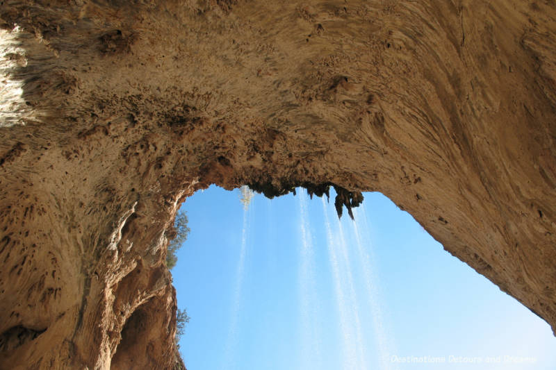 View of the travertine Tonto Natural Bridge from underneath