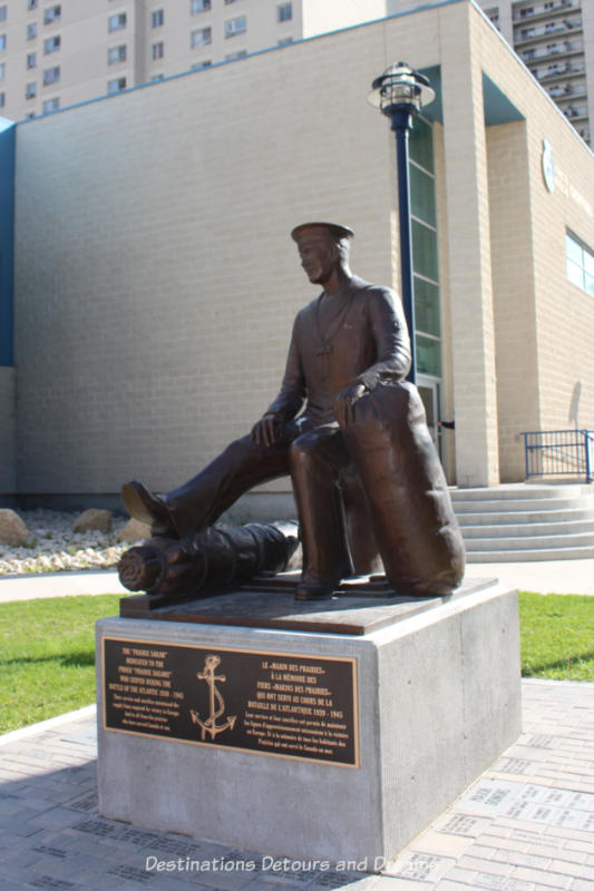 Prairie Sailor statue in front of Naval Museum of Manitoba