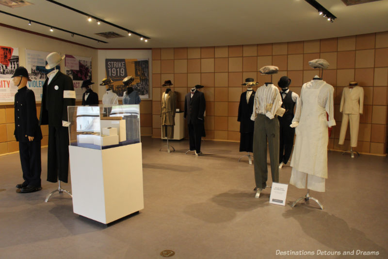 Period clothing and other exhibits on display at Dalnavert 1919 Winnipeg General Strike exhibit