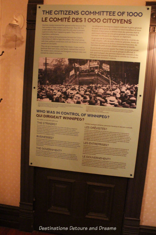 Placard with questions about the 1919 Winnipeg General Strike at the Manitoba Museum exhibit