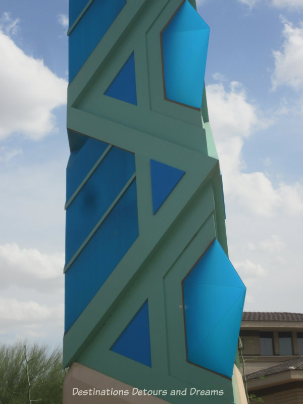 Blue and teal translucent tiles of the Scottsdale Tower