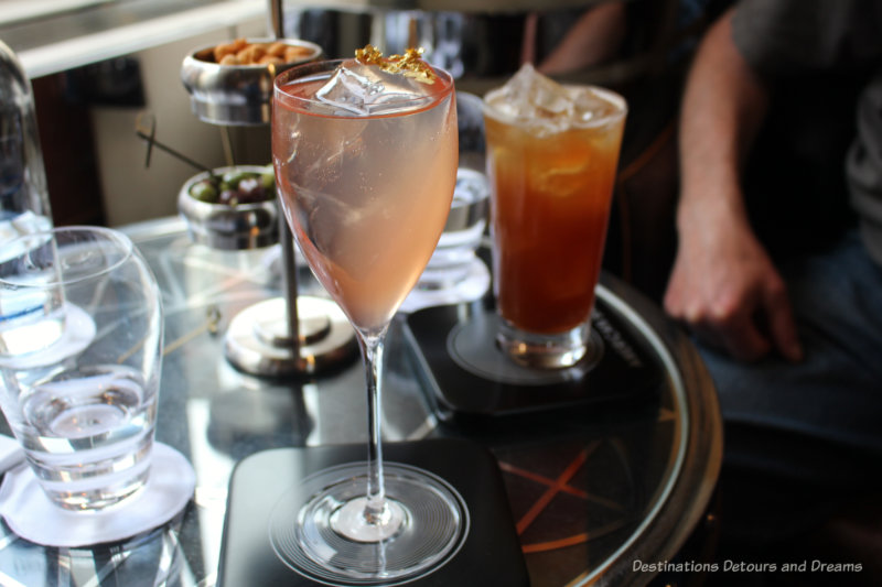 Cocktails and snacks at the American Bar in the Savoy Hotel in London