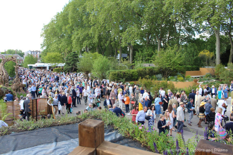 Crowd at the Chelsea Flower Show viewed from an upper level