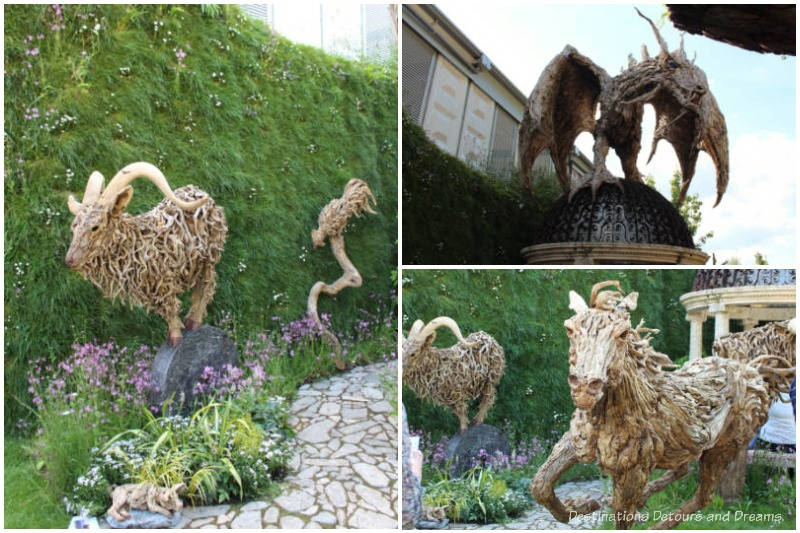 Driftwood sculptures by Jame Doran-Webb at the 2019 Chelsea Flower Show