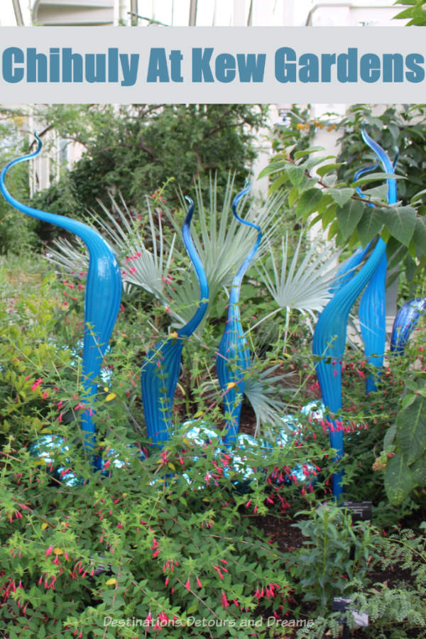 Chihuly at Kew Gardens. Dale Chihuly Reflections on Nature exhibition at Kew Gardens in London, England illustrates why gardens make such a perfect setting for his glass art. #London #England #Chihuly #garden #glassart