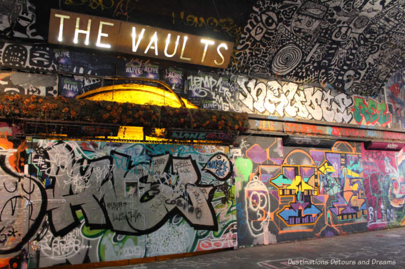 The Vaults entertainment venue behind murals in London Graffiti Tunnel