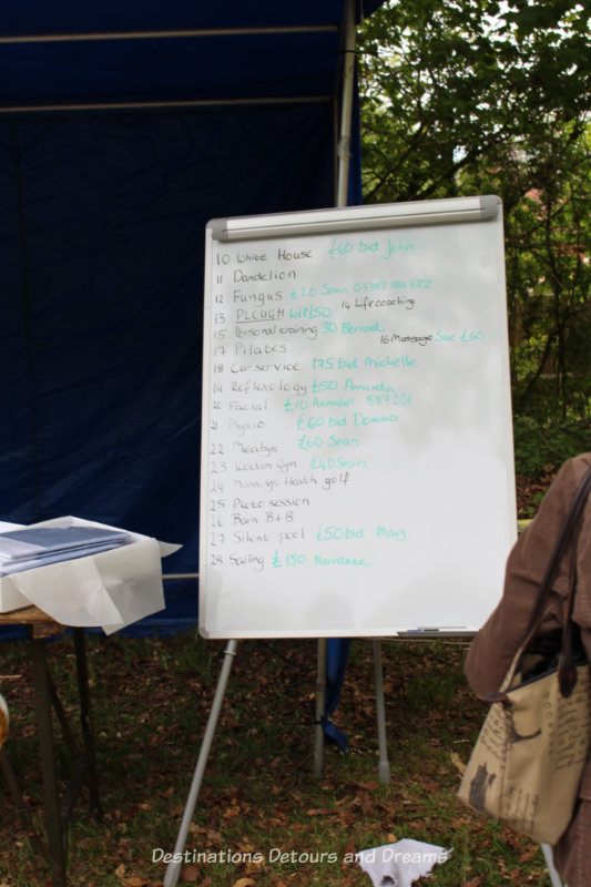 Auction board at an English village fête