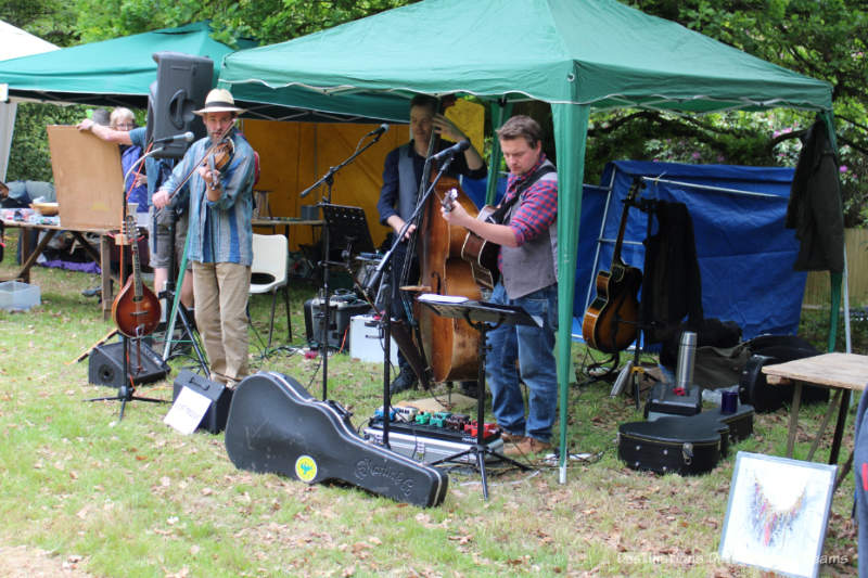 Three-piece band playing at an English village fête