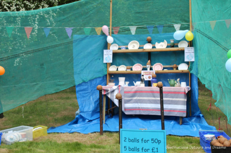 English Village Fête: Crockery Smashing Crockery smashing stall at an English village fête