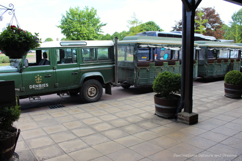 Train of open-air cars pulled by a truck for touring a vineyard