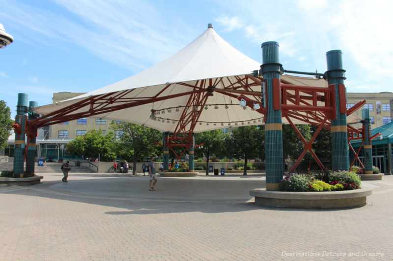 Canopy covering the central area of the plaza area just outside The Forks Market