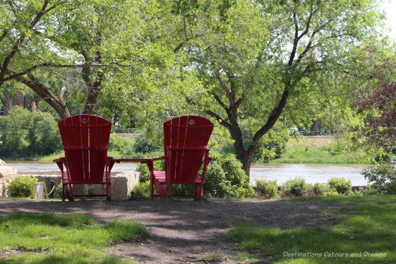 Parks Canada red chairs at The Forks