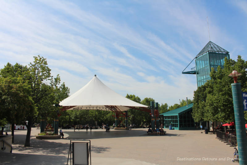 The Forks Market Tower and the Canopy in The Forks Market Plaza at The Forks, Winnipeg, Manitoba