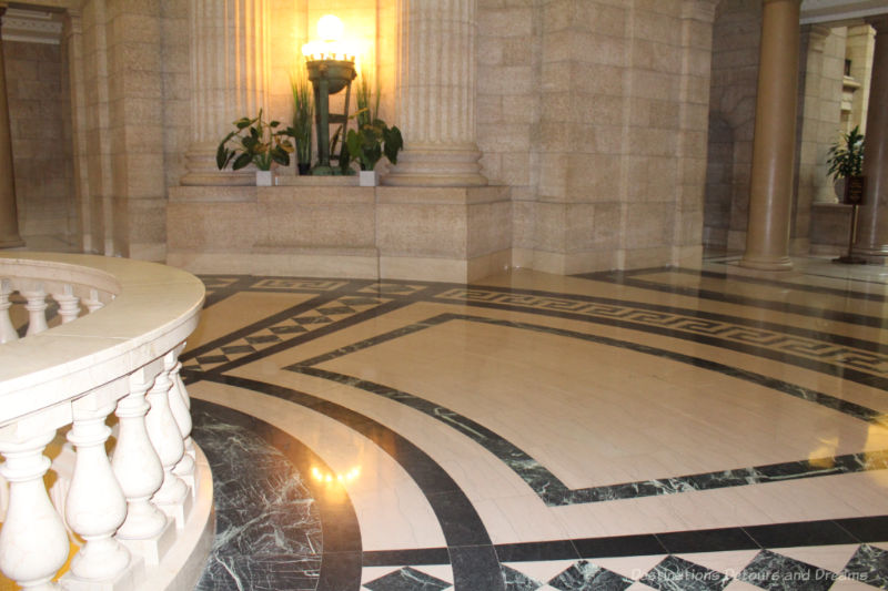 Black and white marble floor of the Manitoba Legislative Building