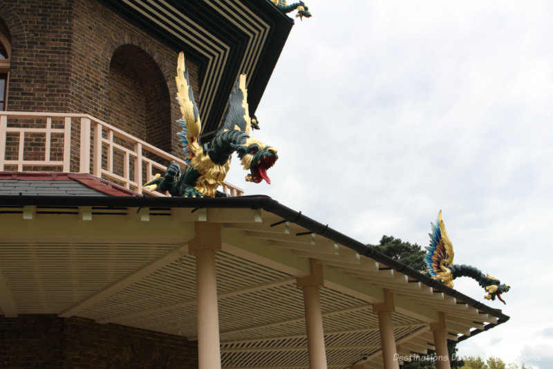 Dragon sculptures on the roof of the Great Pagoda at Kew