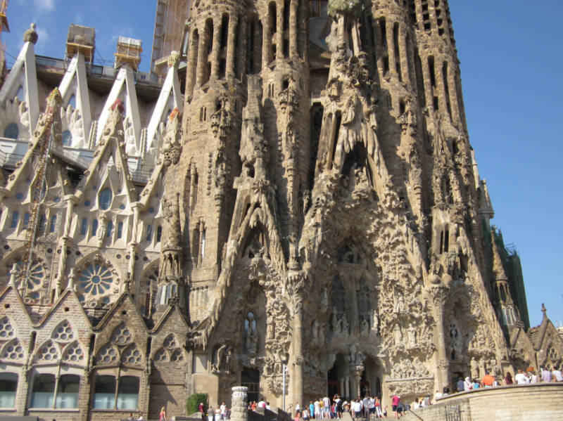 Ornate stone facade of Sagrada La Familia in Barcelona