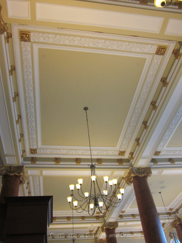 Coffered and gilded ceiling of Jane's Restaurant