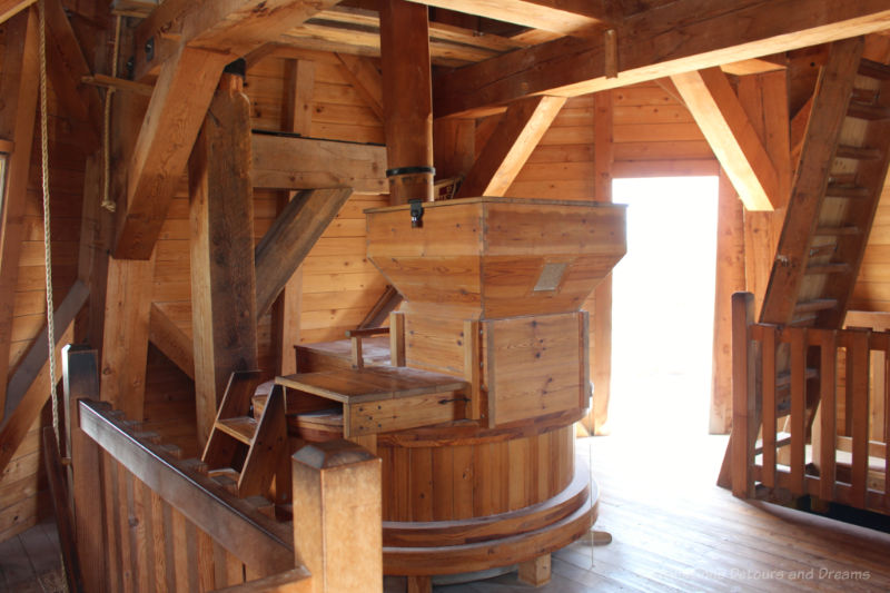 Grinding mechanism inside wooden windmill