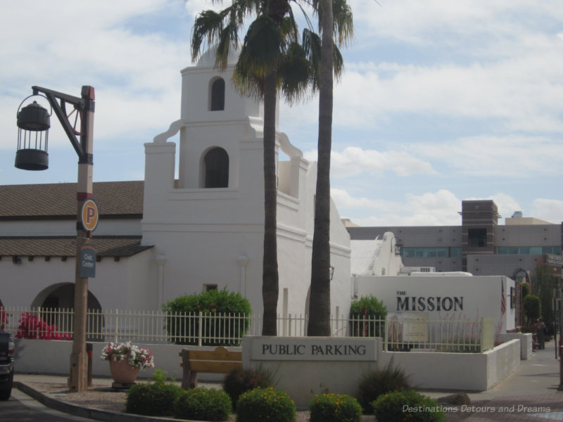 White adobe mission church in Scottsdale