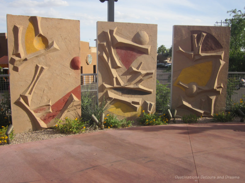 Scottsdale Trolley Soleri Panels Totemic art panels on the Scottsdale Soleri Bridge
