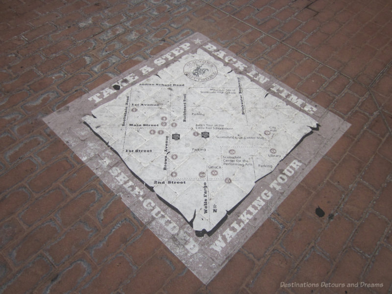 Walking tour map on the sidewalk of Old Town Scottsdale