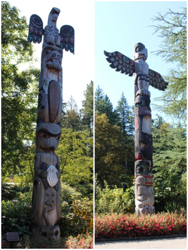 Two totem poles in Butchart Gardens