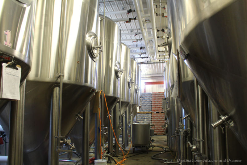 Stainless steel fermentation tanks at Farmery Brewery