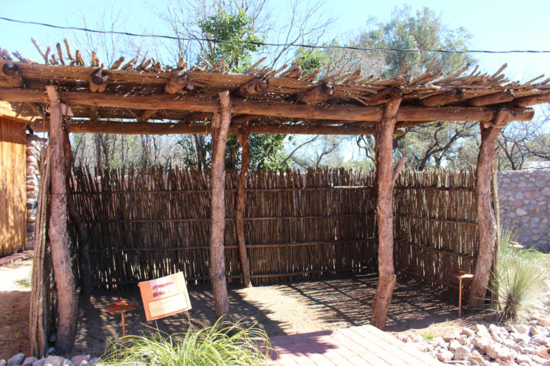 Ramada shelter of saguaro ribs and Ocotillo branches