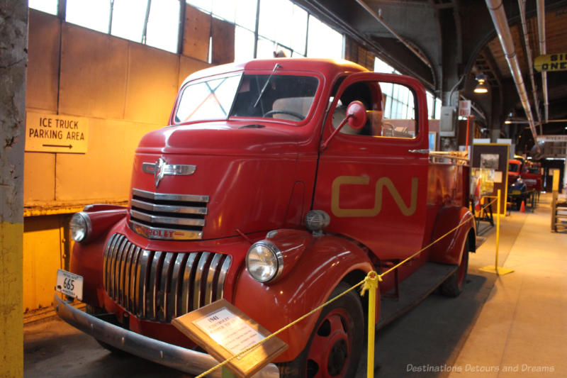 Red 1941 CN Pumper Truck on display at Winnipeg Railway Museum