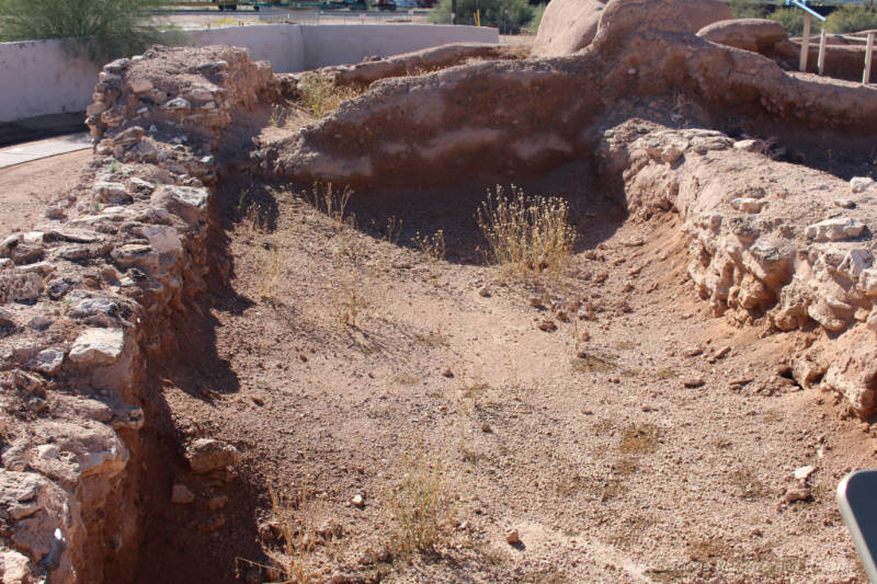 Excavated area showing remains of walls in Hohokam ruins