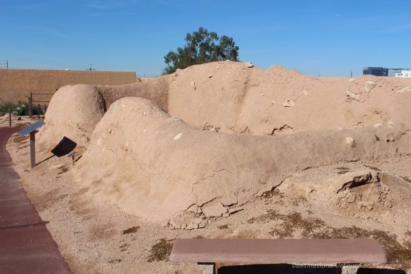 Rounded sandy walls of a building in Hohokam ruins