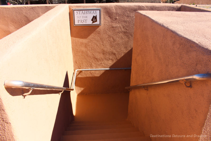 Adobe stairway leading underground at Tubac Presidio