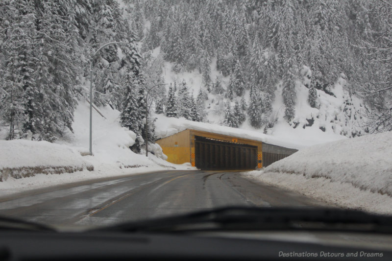 Tunnel on a mountain highway in winter