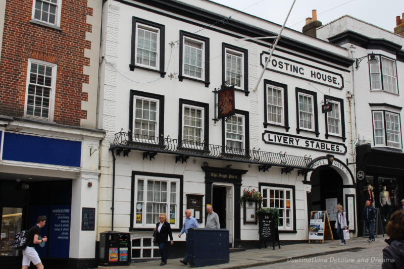 White with black trim building on Guildford high street