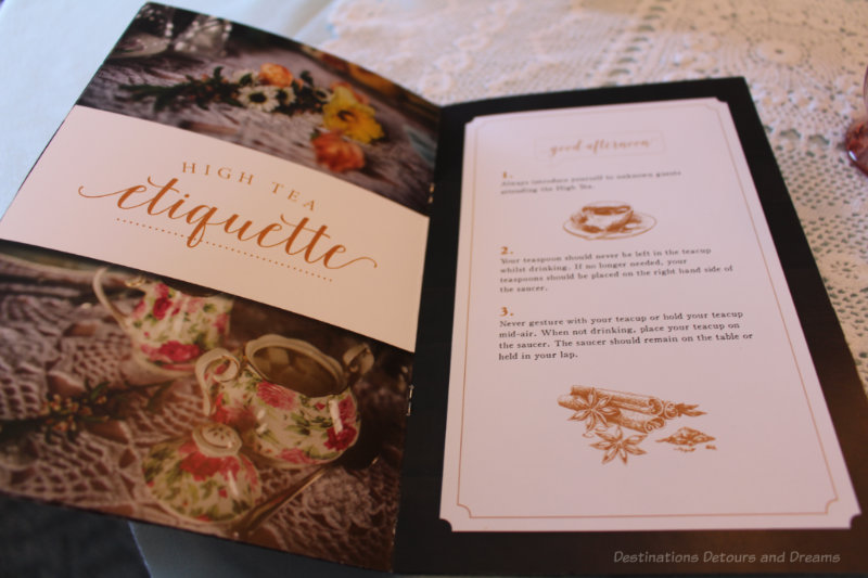 Open booklet titled High Tea Etiquette