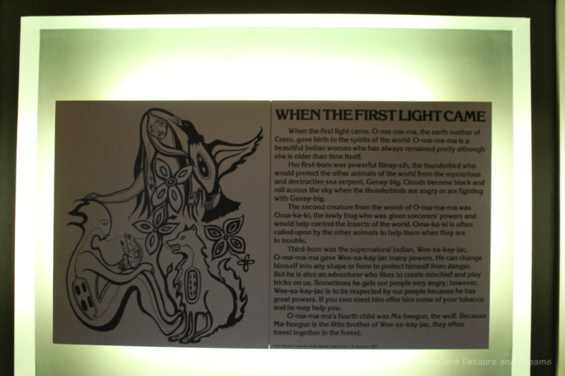 Indigenous drawing and associate myth about the First Light at Manitoba Museum