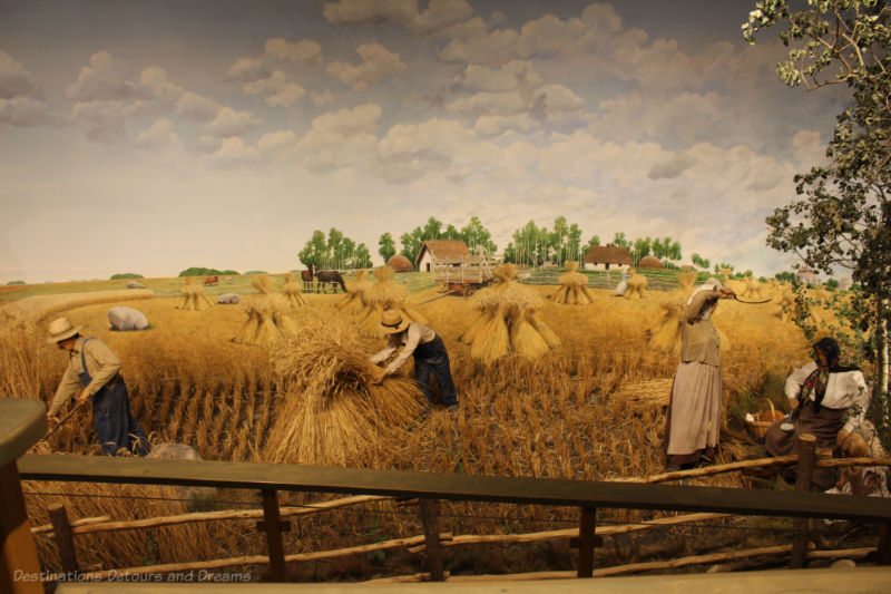 Museum panorama recreating a scene of Ukrainian settlers working in a rye field