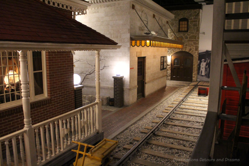 Railway tracks and buildings recreating 1920s Winnipeg at the Manitoba Museum