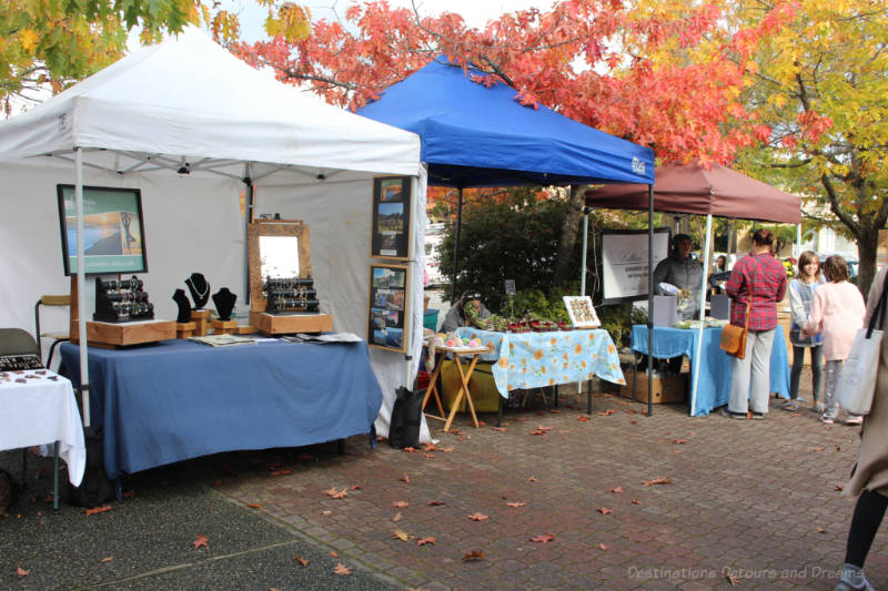 Canopy-covered booths at Salt Spring Island Saturday Market