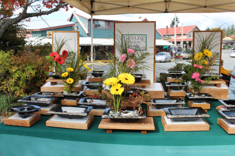 Pottery flower holders at Salt Spring Island Saturday Market