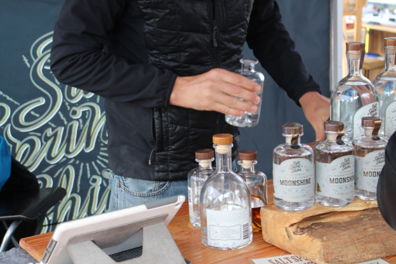 Artisan spirits from Salt Spring Shine Distillery for sale at Salt Spring Island Saturday Market