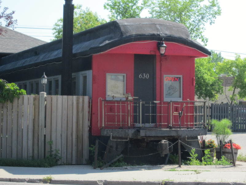 A train car now part of a restaurant