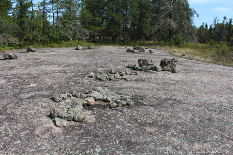 Assorted rock figures (petroforms) on Canadian Shield bedrock